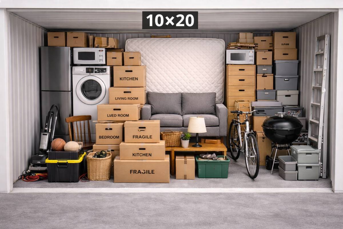 Example of items that fit in a 10 × 20 storage unit